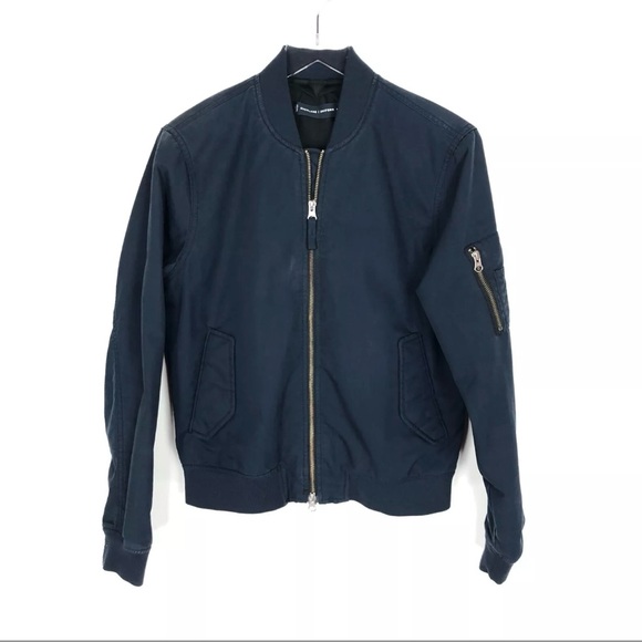 Everlane Uniform The Bomber Jacket Navy Blue Full Zip Magnetic Pockets Mens - Picture 1 of 4